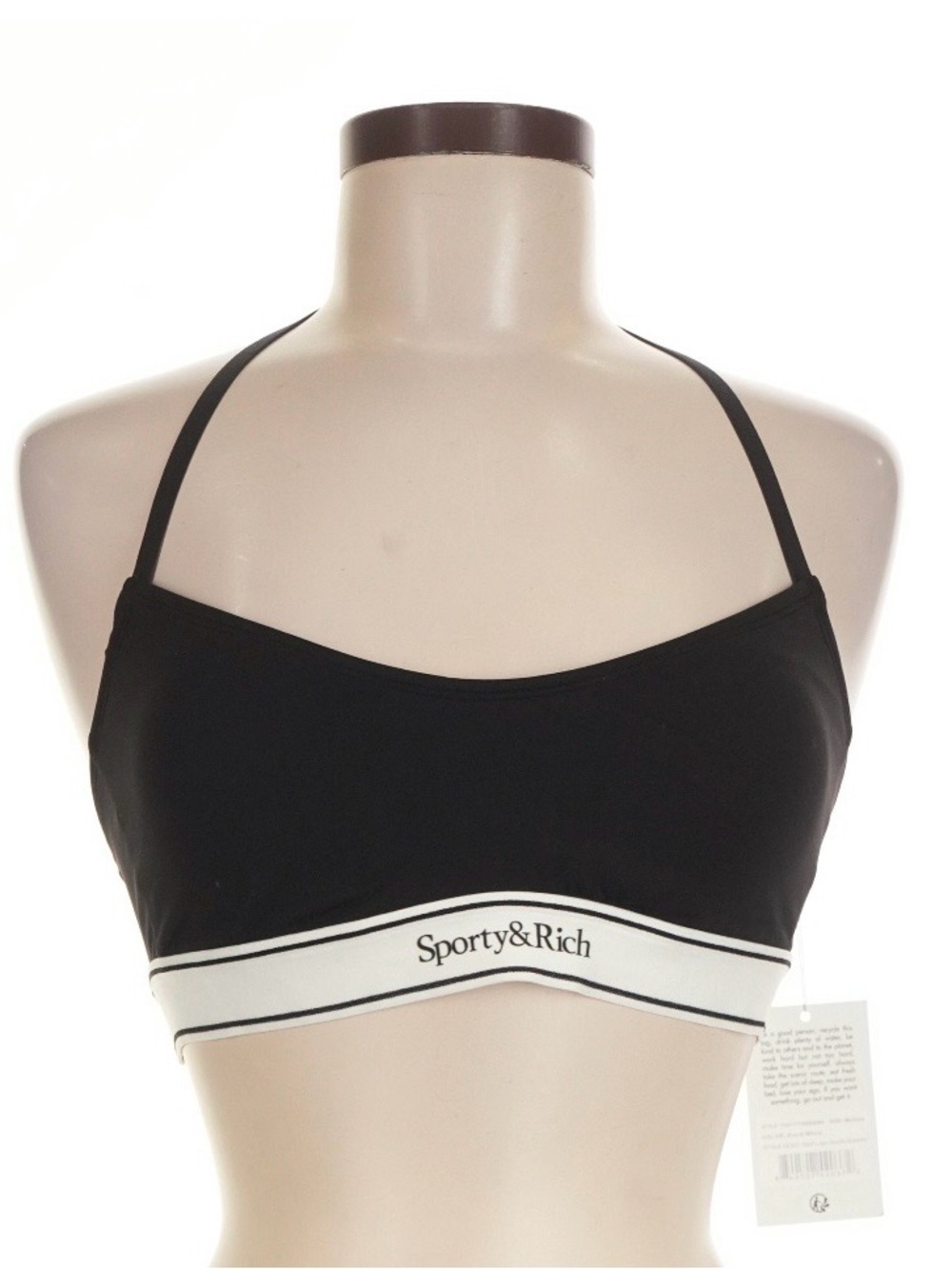 Sporty & Rich Black Bralette with White Logo Band